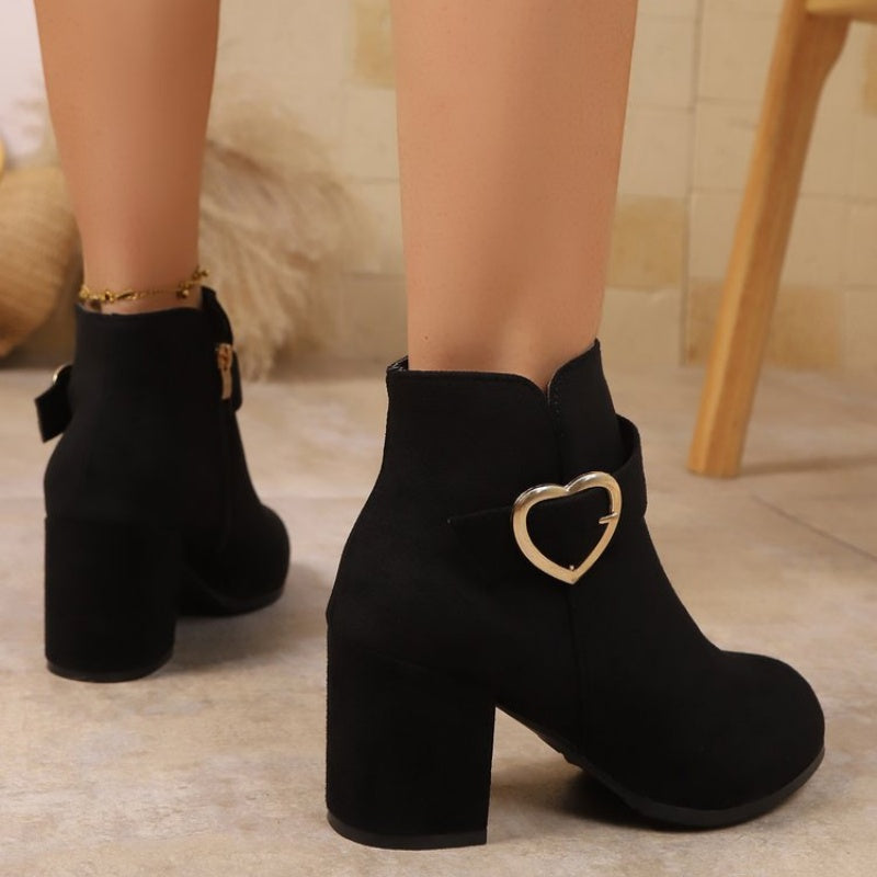 Damen-Ankle-Boots mit Blockabsatz und seitlichem Reißverschluss