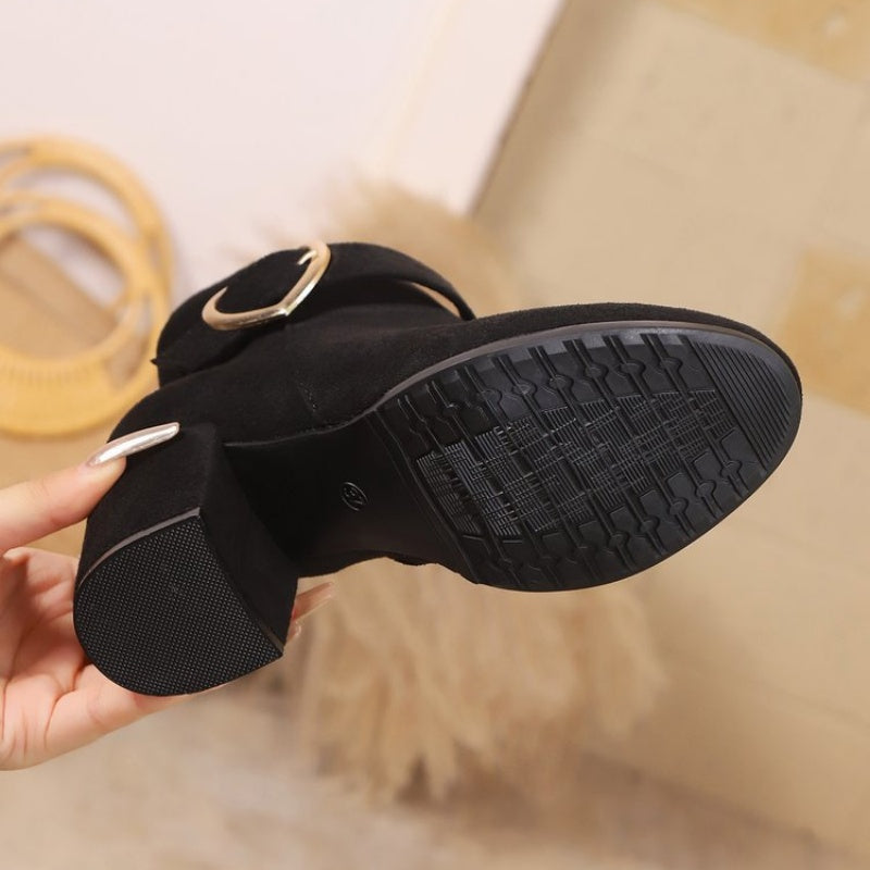 Damen-Ankle-Boots mit Blockabsatz und seitlichem Reißverschluss