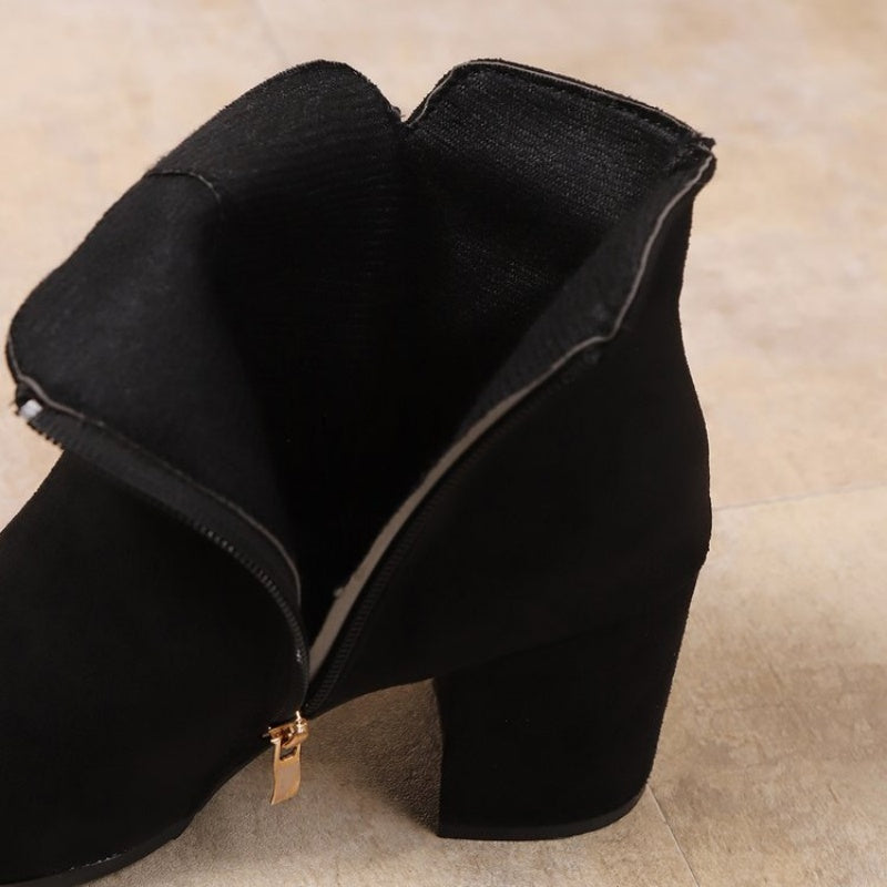Damen-Ankle-Boots mit Blockabsatz und seitlichem Reißverschluss