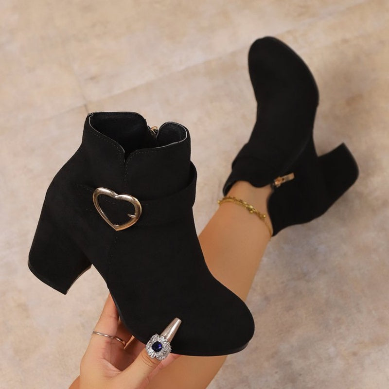 Damen-Ankle-Boots mit Blockabsatz und seitlichem Reißverschluss