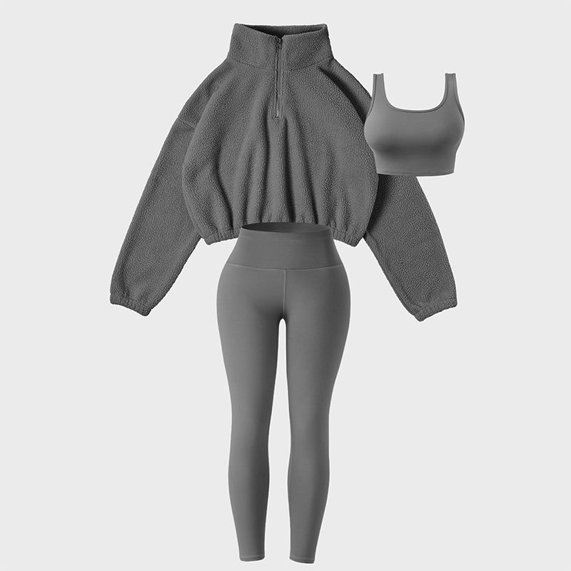 Dreiteiliges Sport-Set für Damen mit hohem Bund, ideal für Yoga und Entspannung