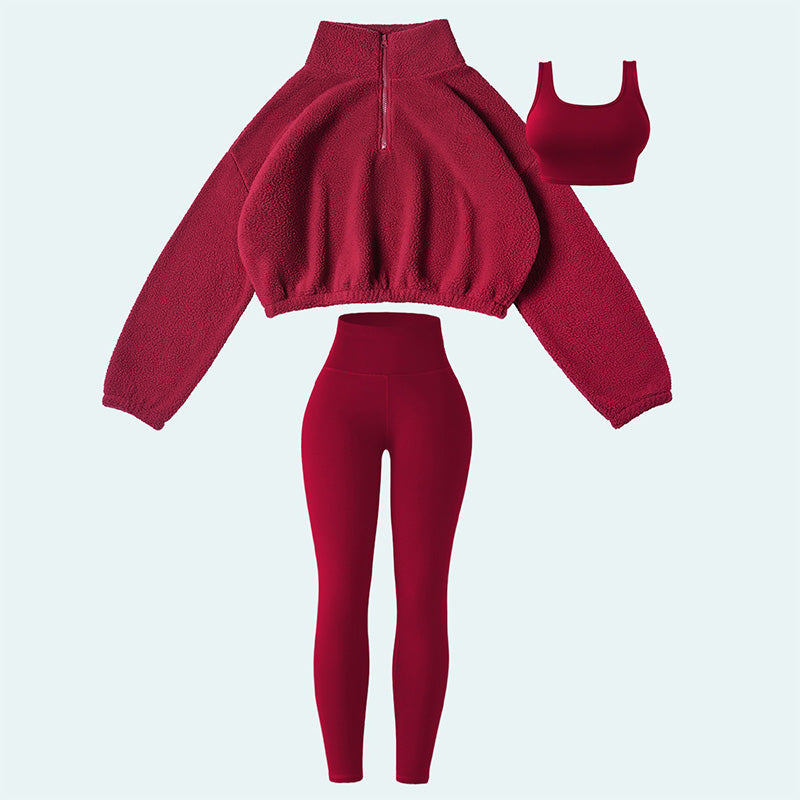 Dreiteiliges Sport-Set für Damen mit hohem Bund, ideal für Yoga und Entspannung