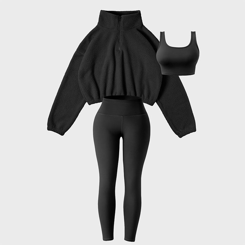 Dreiteiliges Sport-Set für Damen mit hohem Bund, ideal für Yoga und Entspannung