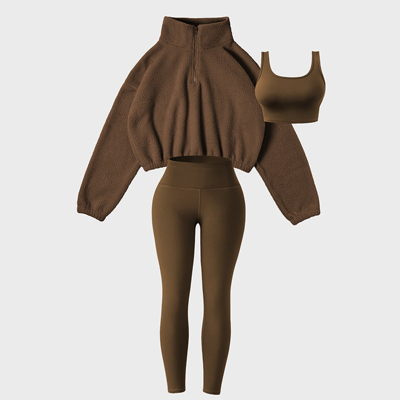Dreiteiliges Sport-Set für Damen mit hohem Bund, ideal für Yoga und Entspannung