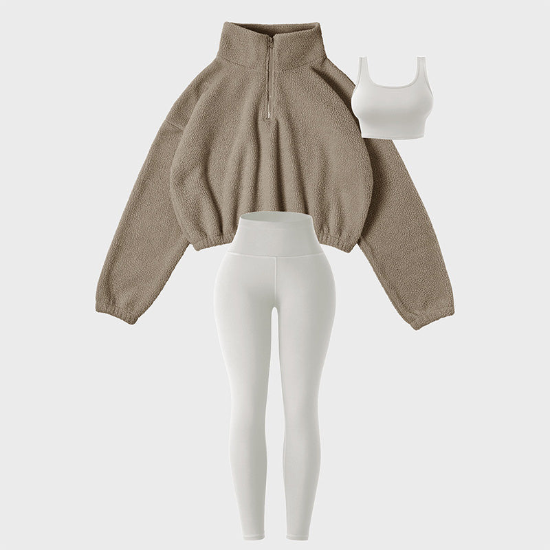 Dreiteiliges Sport-Set für Damen mit hohem Bund, ideal für Yoga und Entspannung