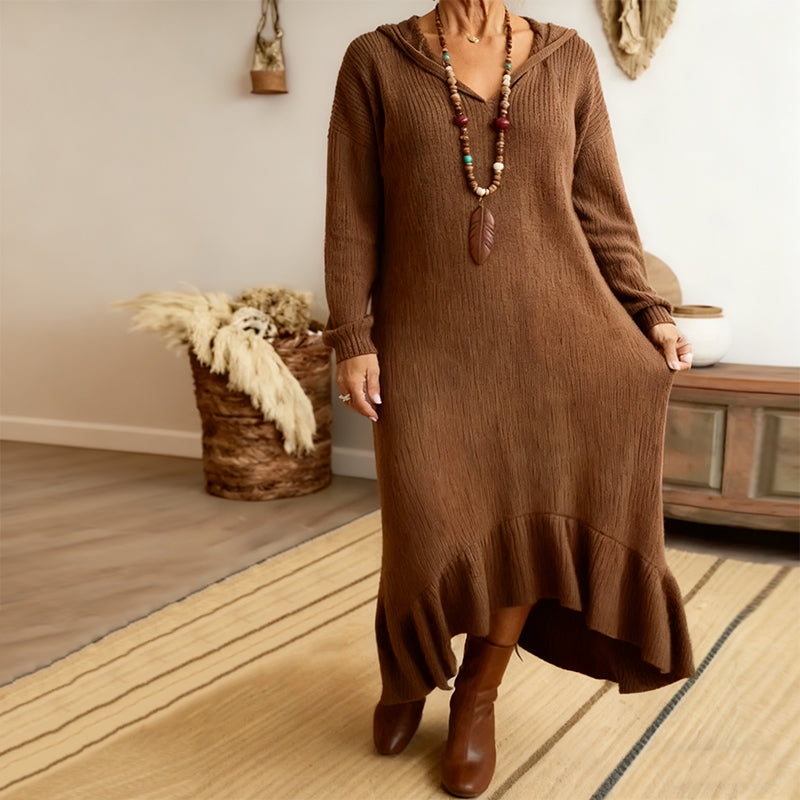 Lässiges Damen-Strickkleid mit Kapuze