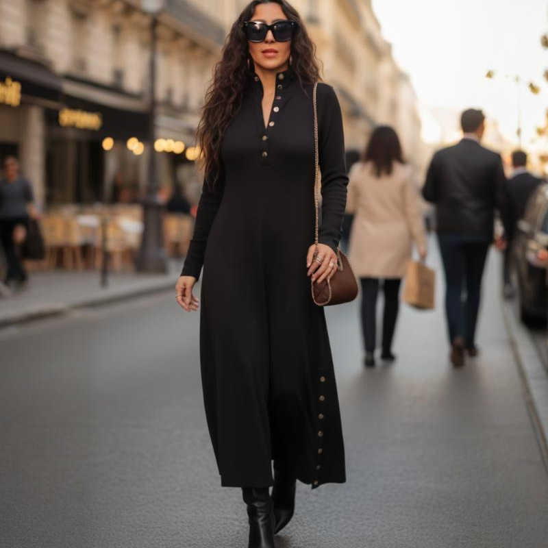 Damen-Maxikleid aus Strick mit ausgestelltem Schnitt
