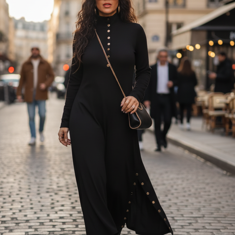Damen-Maxikleid aus Strick mit ausgestelltem Schnitt