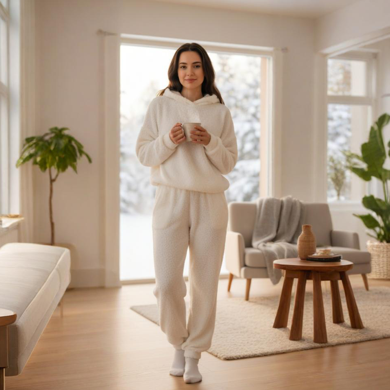 Damen-Plüsch-Hoodie und Hosen-Set