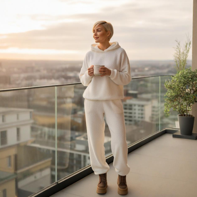 Damen-Plüsch-Hoodie und Hosen-Set