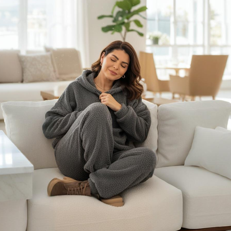 Damen-Plüsch-Hoodie und Hosen-Set