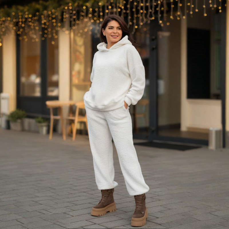 Damen-Plüsch-Hoodie und Hosen-Set