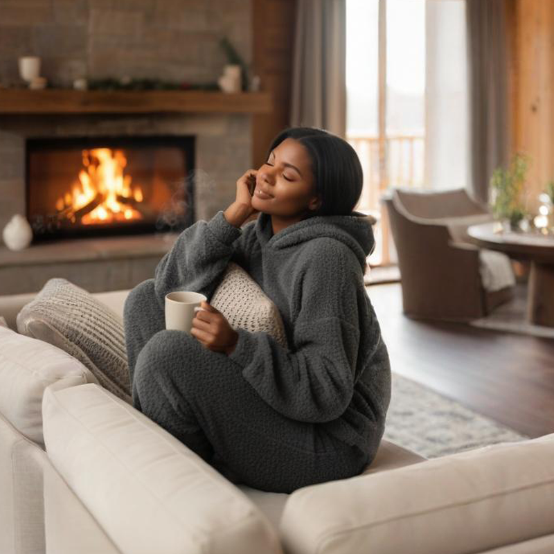 Damen-Plüsch-Hoodie und Hosen-Set