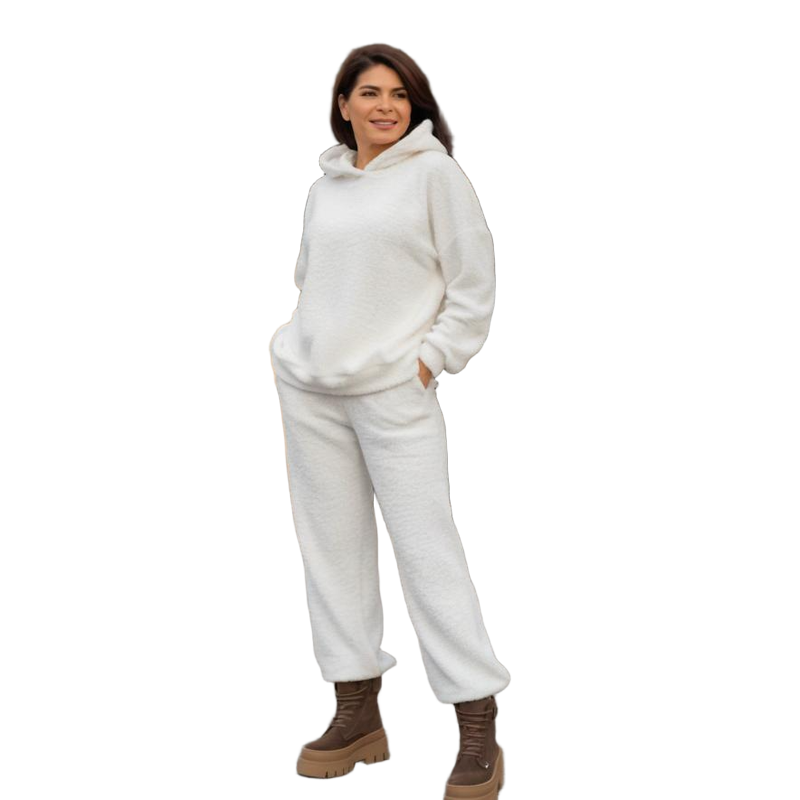 Damen-Plüsch-Hoodie und Hosen-Set