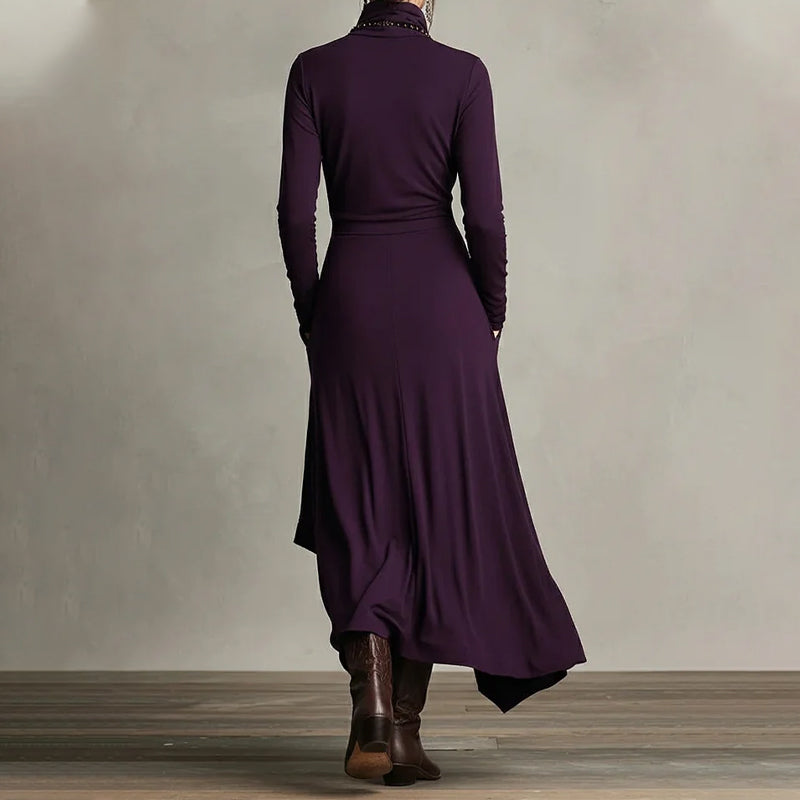 🧣Damen elegantes Maxikleid mit hohem Kragen und asymmetrischer Drapierung