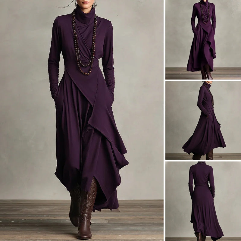 🧣Damen elegantes Maxikleid mit hohem Kragen und asymmetrischer Drapierung