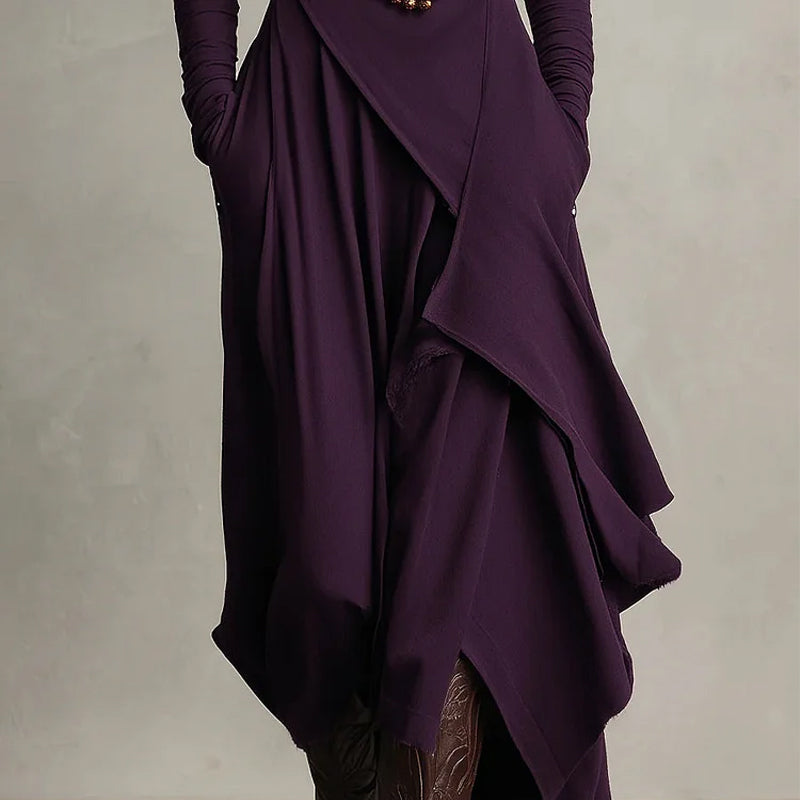 🧣Damen elegantes Maxikleid mit hohem Kragen und asymmetrischer Drapierung