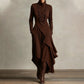 🧣Damen elegantes Maxikleid mit hohem Kragen und asymmetrischer Drapierung