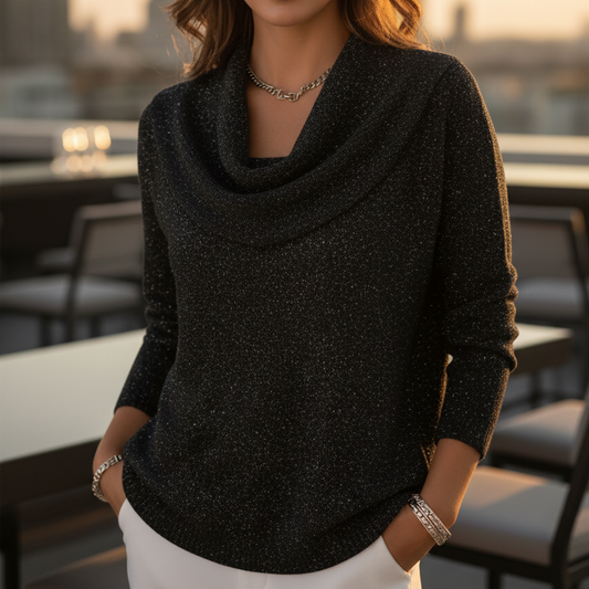 ✨🎅Weihnachtsangebote – Nur für kurze Zeit!⏰Damen-Sequinschal-Kragen-Langarmtop