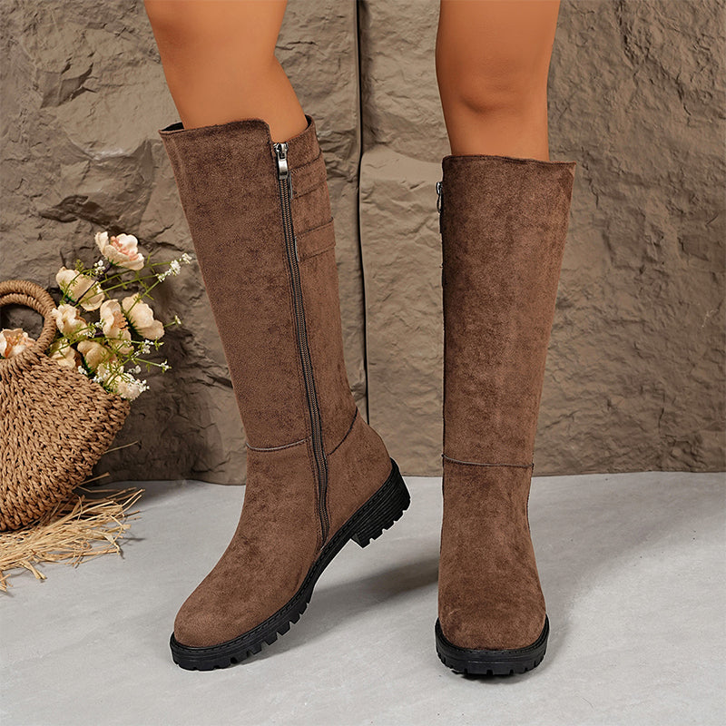 Damen-Kniestiefel mit seitlichem Reißverschluss