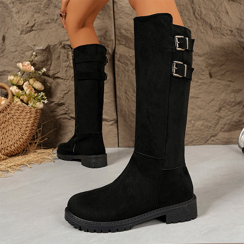 Damen-Kniestiefel mit seitlichem Reißverschluss