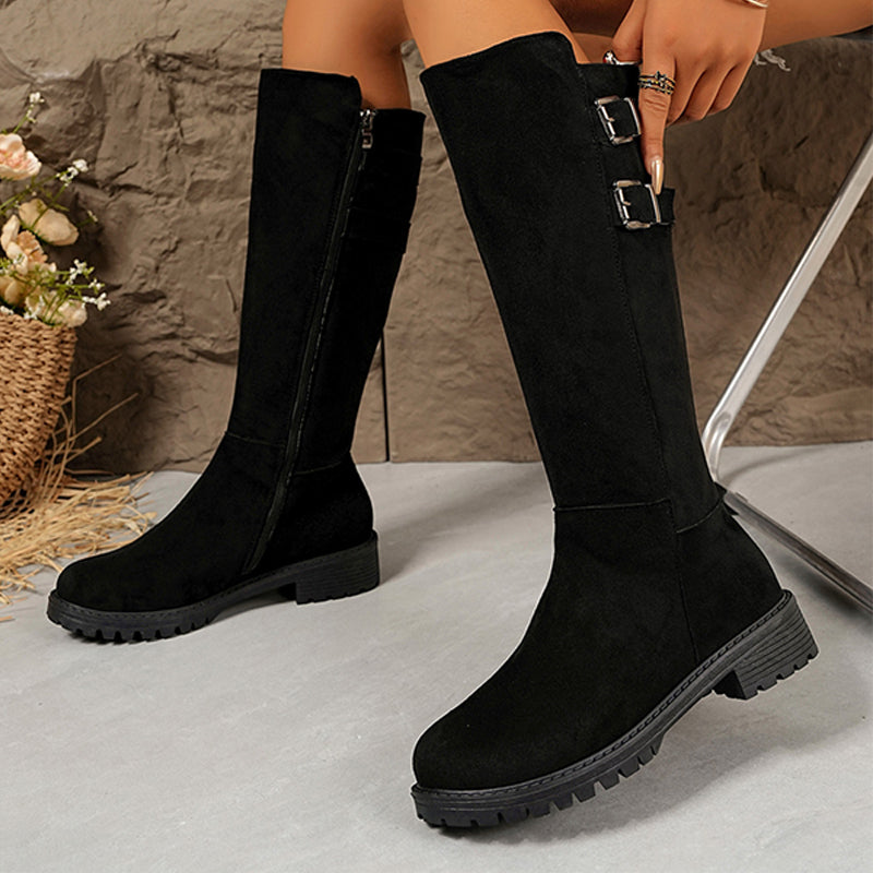 Damen-Kniestiefel mit seitlichem Reißverschluss
