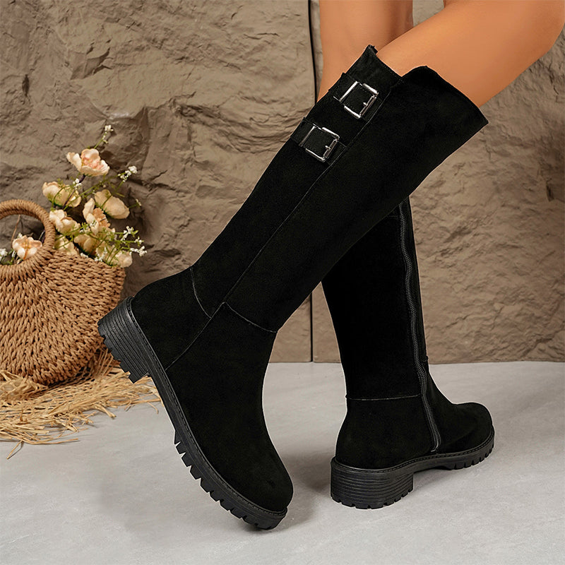 Damen-Kniestiefel mit seitlichem Reißverschluss
