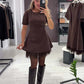 Glitzerndes Minikleid mit kurzen Ärmeln und Spitzenbesatz für Damen
