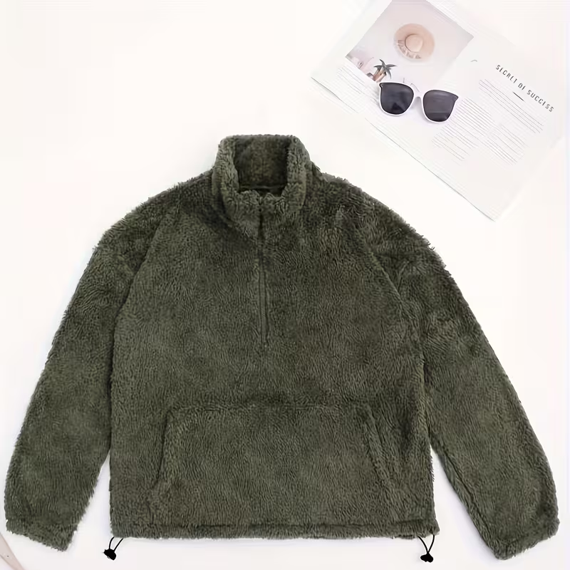 Damen-Sweatshirt mit halbem Reißverschluss und Stehkragen, flauschig