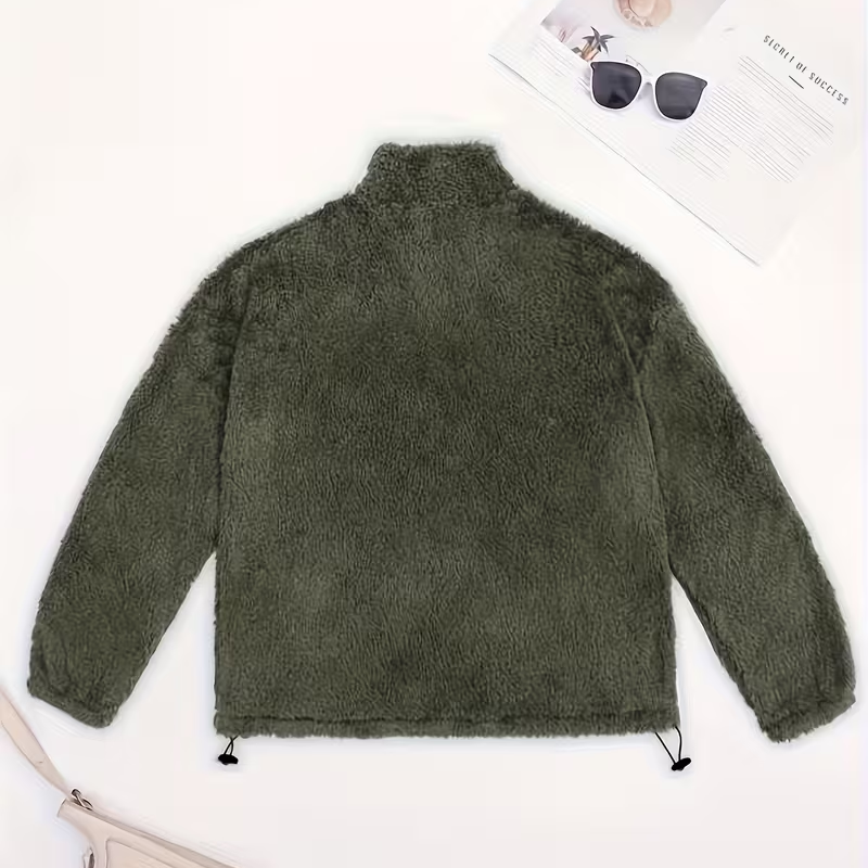 Damen-Sweatshirt mit halbem Reißverschluss und Stehkragen, flauschig