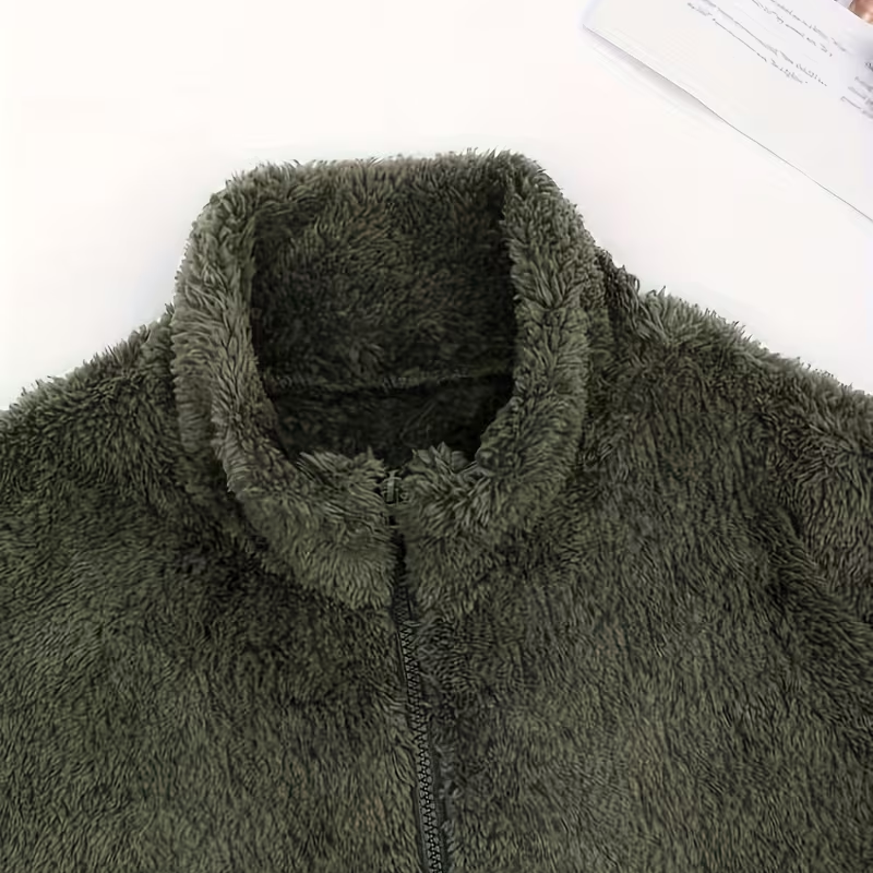 Damen-Sweatshirt mit halbem Reißverschluss und Stehkragen, flauschig