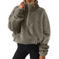 Damen-Sweatshirt mit halbem Reißverschluss und Stehkragen, flauschig