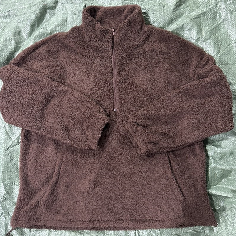Damen-Sweatshirt mit halbem Reißverschluss und Stehkragen, flauschig
