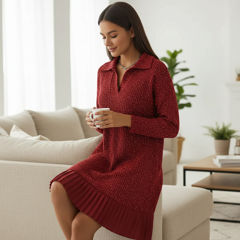 Kurz-A-Linien-Kleid mit funkelndem Revers für Damen