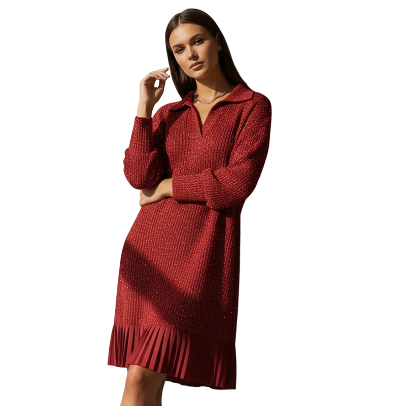 Kurz-A-Linien-Kleid mit funkelndem Revers für Damen