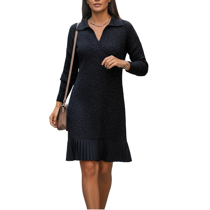 Kurz-A-Linien-Kleid mit funkelndem Revers für Damen
