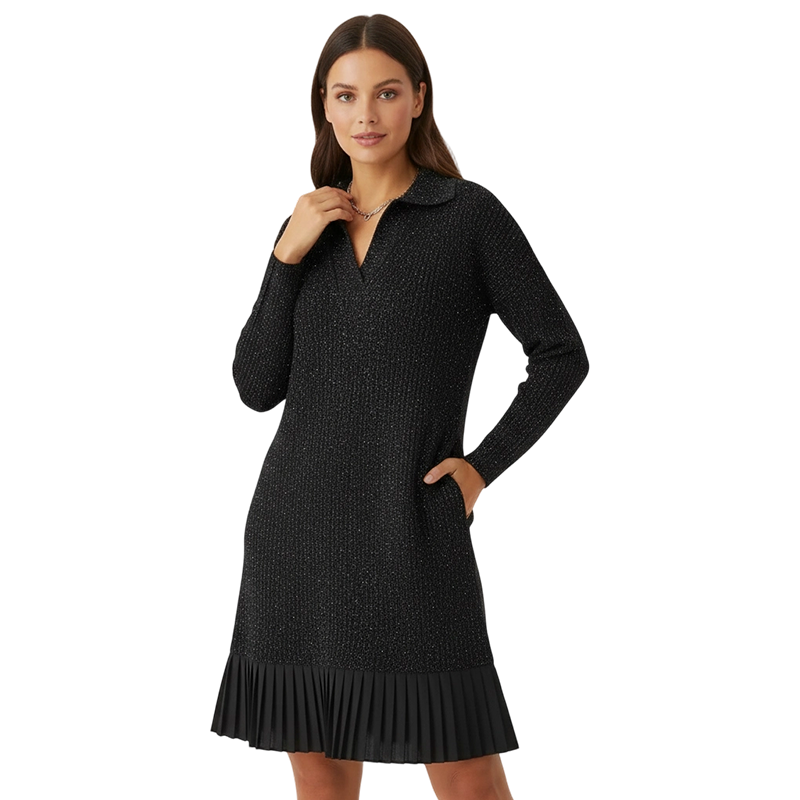 Kurz-A-Linien-Kleid mit funkelndem Revers für Damen