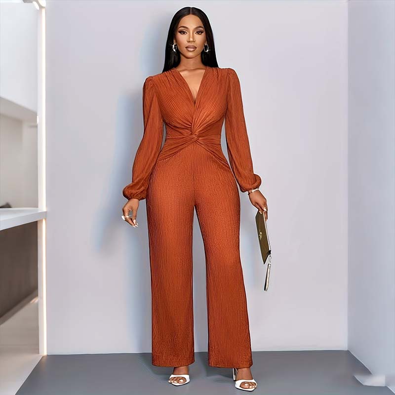 Damenmode Einfarbiger Jumpsuit mit weitem Bein