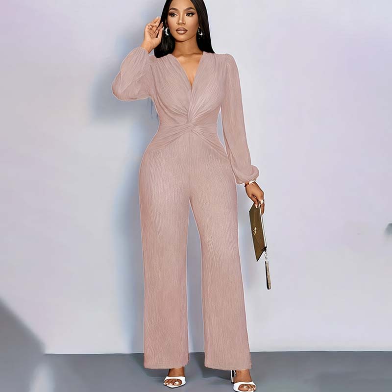 Damenmode Einfarbiger Jumpsuit mit weitem Bein