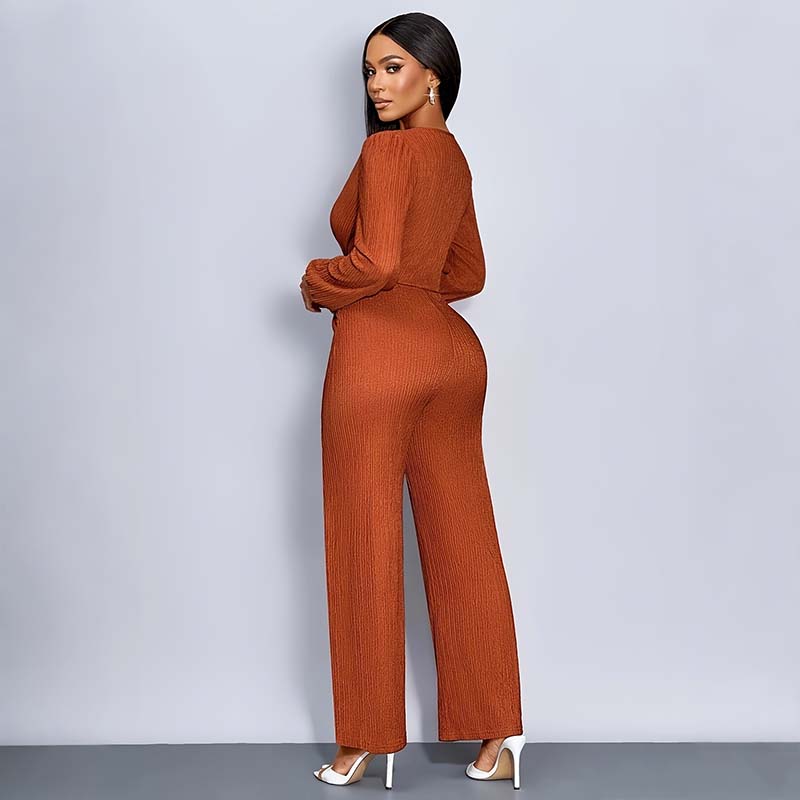 Damenmode Einfarbiger Jumpsuit mit weitem Bein