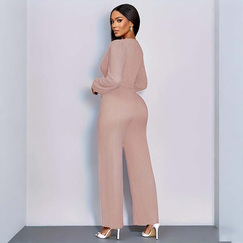Damenmode Einfarbiger Jumpsuit mit weitem Bein