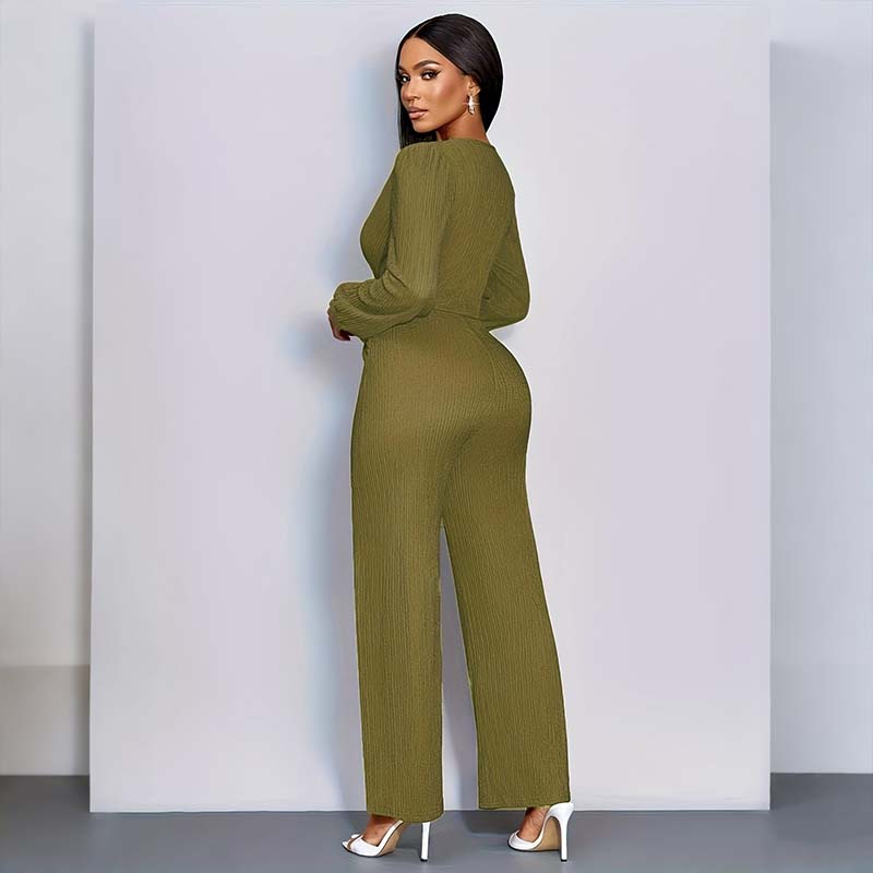Damenmode Einfarbiger Jumpsuit mit weitem Bein