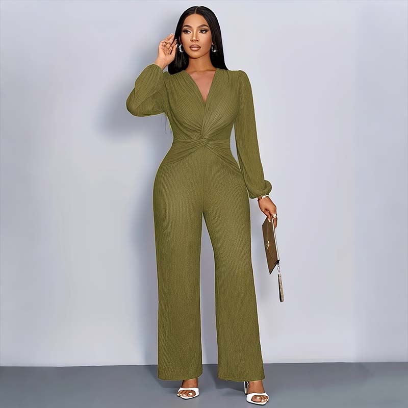 Damenmode Einfarbiger Jumpsuit mit weitem Bein