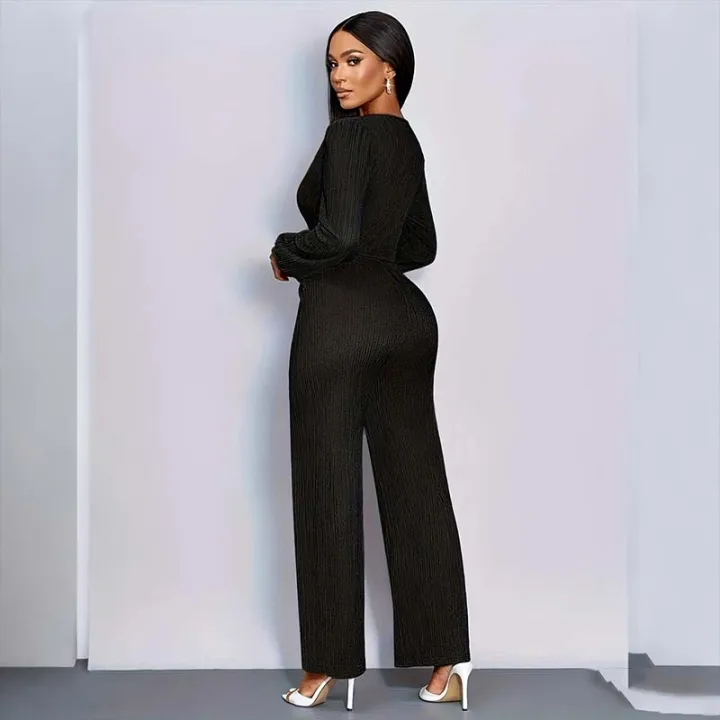 Damenmode Einfarbiger Jumpsuit mit weitem Bein
