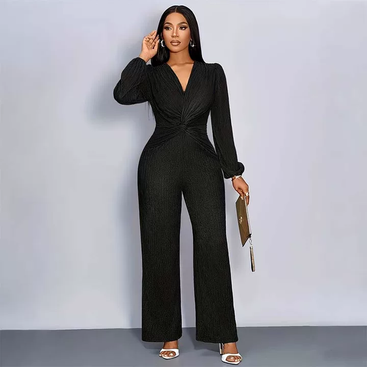 Damenmode Einfarbiger Jumpsuit mit weitem Bein