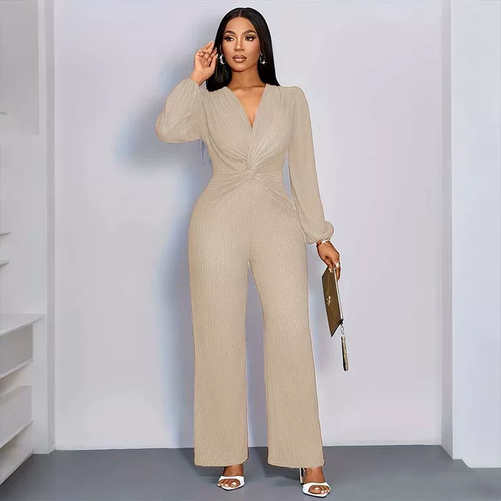 Damenmode Einfarbiger Jumpsuit mit weitem Bein