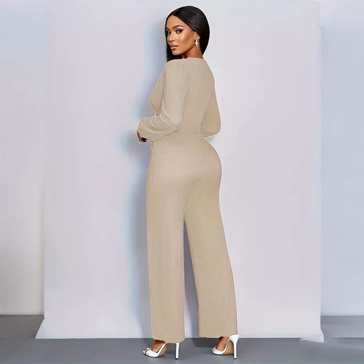 Damenmode Einfarbiger Jumpsuit mit weitem Bein