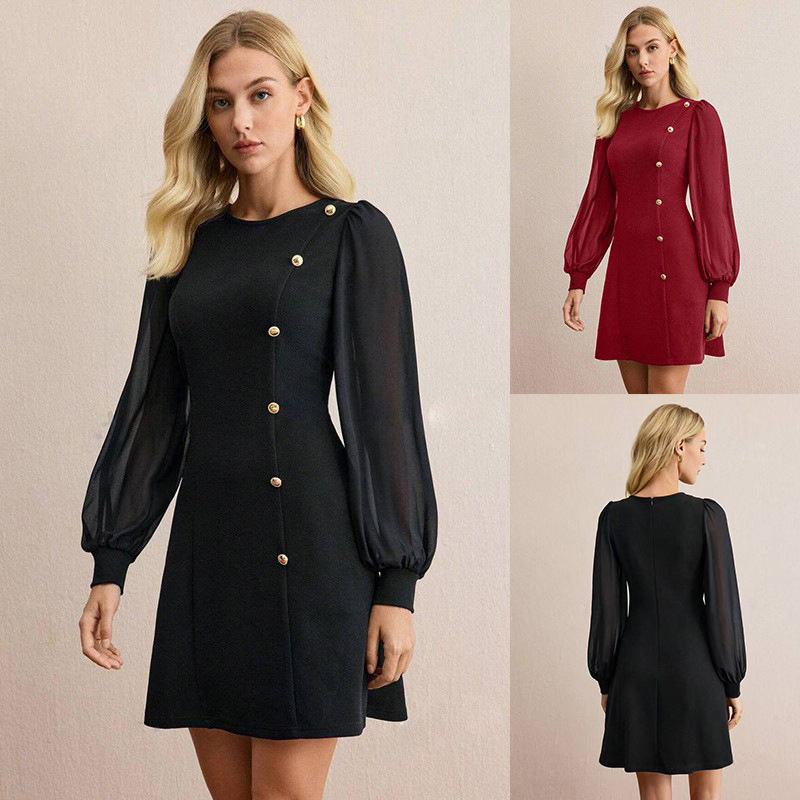 Elegantes Langarmkleid mit asymmetrischer Knopfleiste