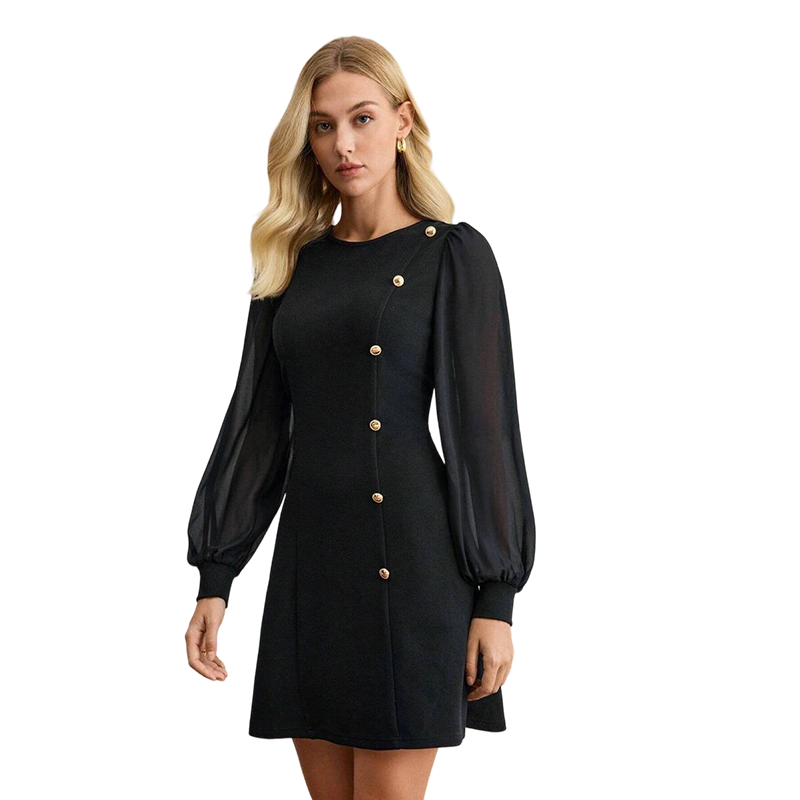 Elegantes Langarmkleid mit asymmetrischer Knopfleiste
