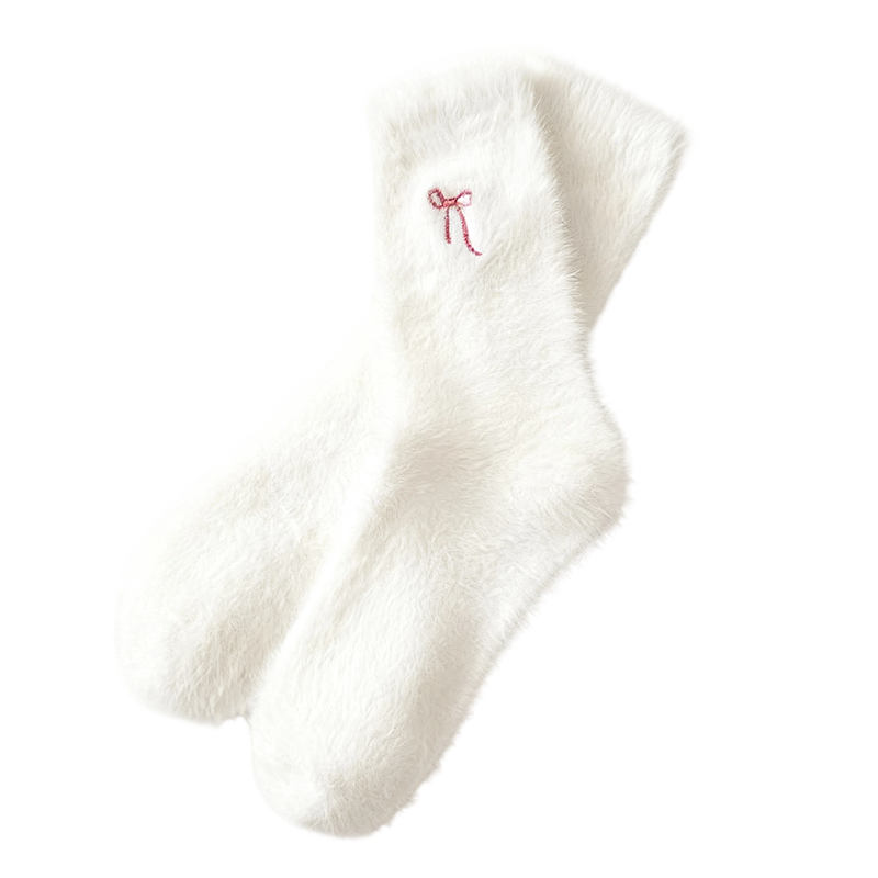 3 Paar Damen-Socken aus Plüsch-Nerz mit gestickter Schleife